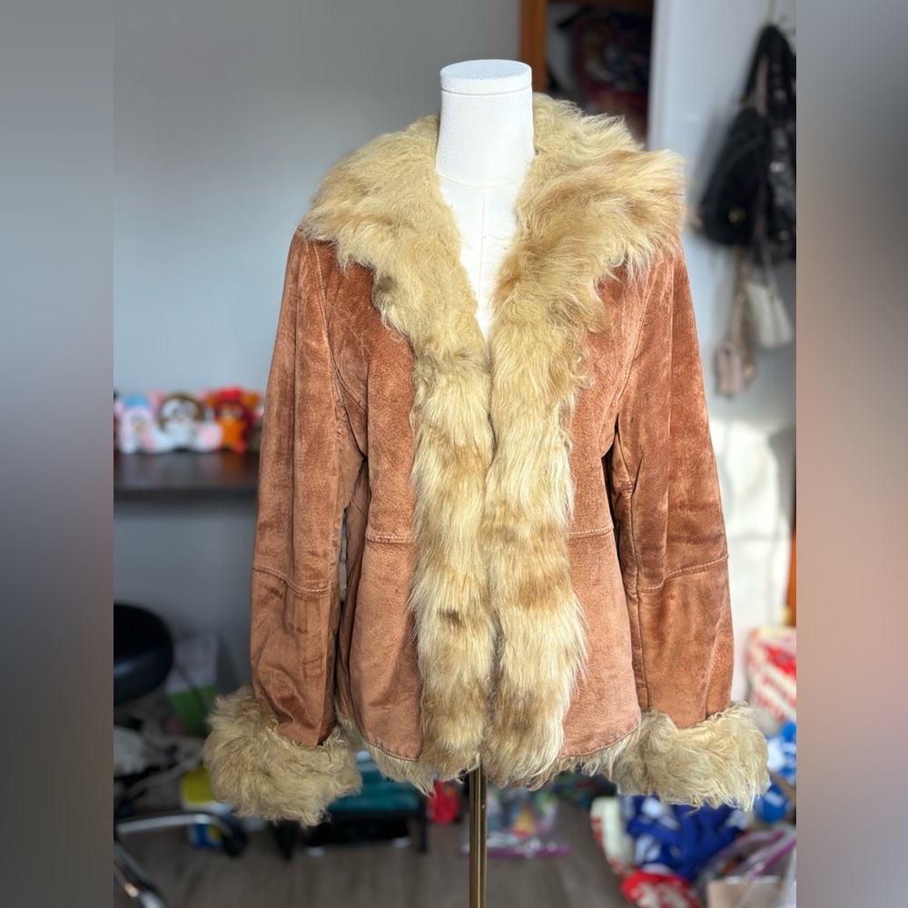 Marvin Richards Penny Lane Vintage Tan Teddy Jacket with Faux Fur Trim